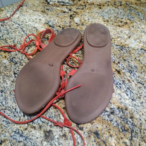 Loeffler Randall Heartla Ankle Wrap Sandal Open Toe Strappy Flat Red Women's 6 - Picture 7 of 9